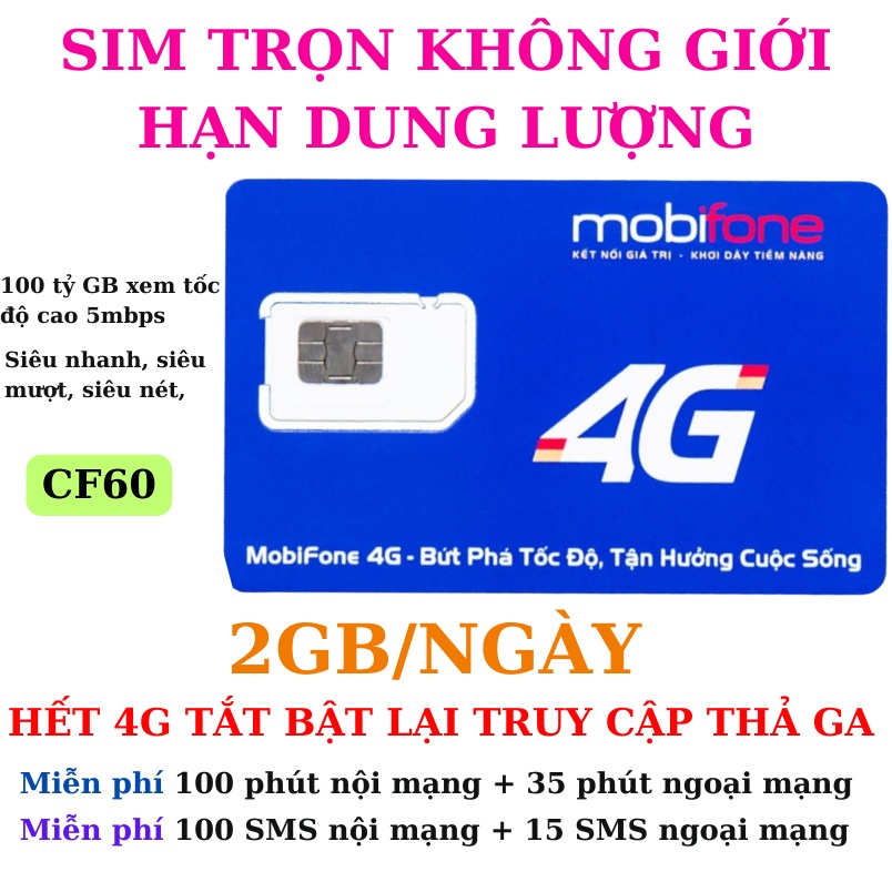 Sim 4G Mobifone DATA bất tử xài không giới hạn - ED60 - AG60 - FD60 - CF60 - OF70 - C120 - CV119...