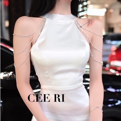 Váy lụa form dài choàng dây đá cao cấp - Nv389