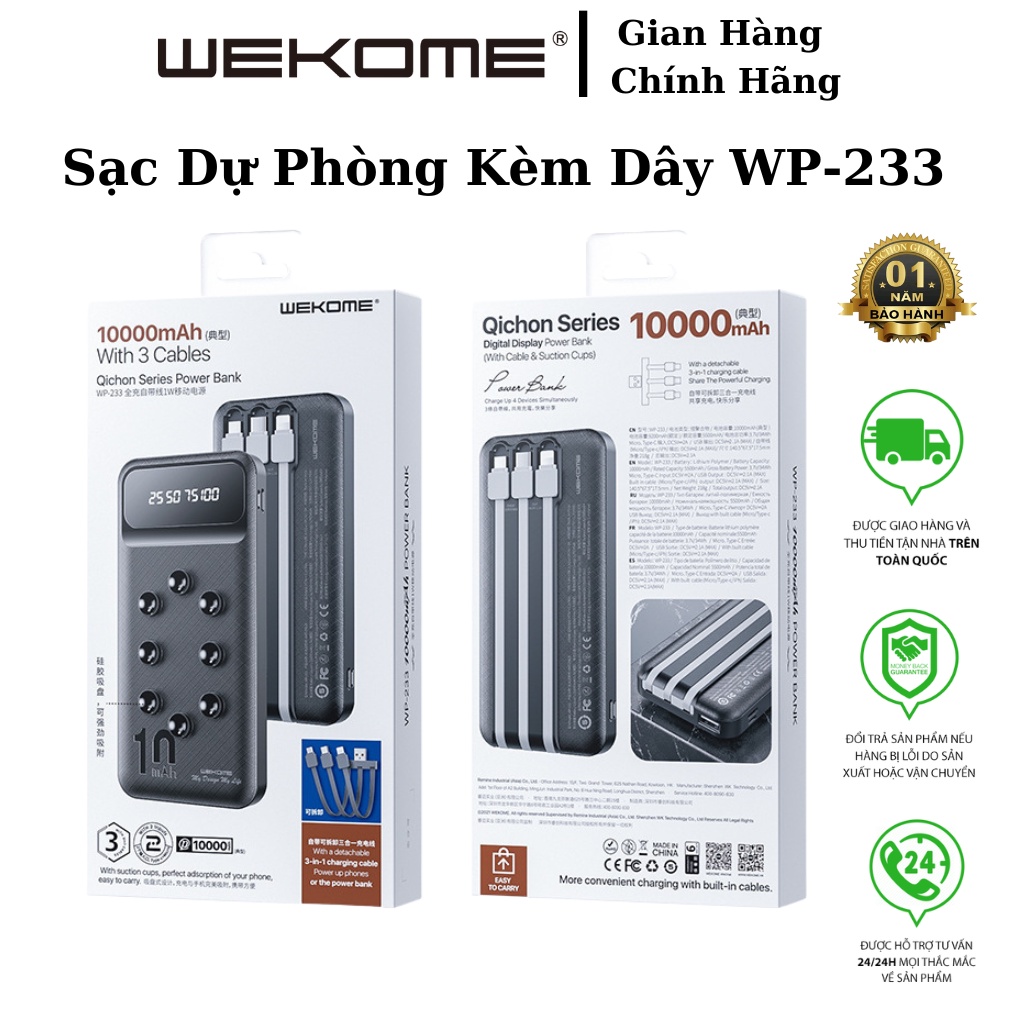 Sạc dự phòng kèm dây WEKOME Wp-233 Pin tích điện 10000mAh