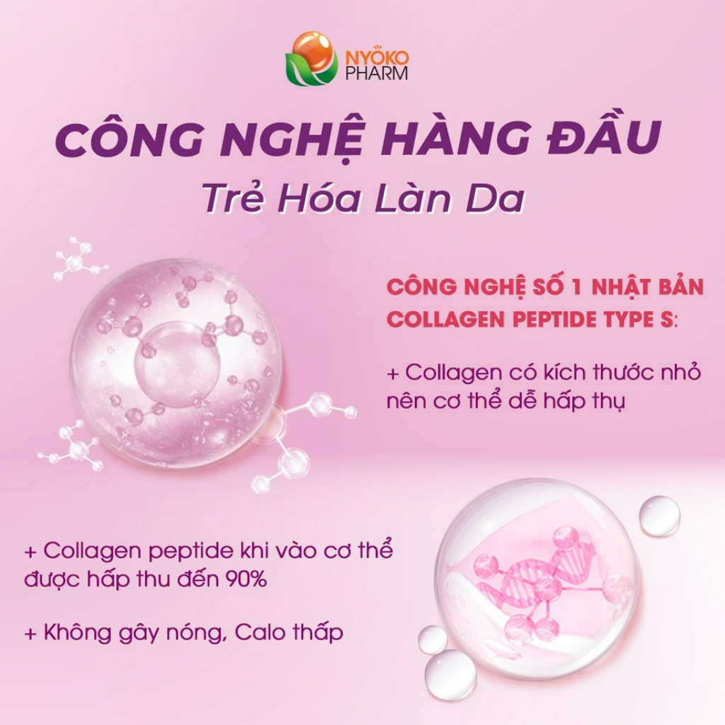 Collagen uống thủy phân Nyoko chiết xuất cá tuyết Nhật Bản chống lão hóa hàm lượng 1250mg/viên hộp 3 lọ x 20 viên