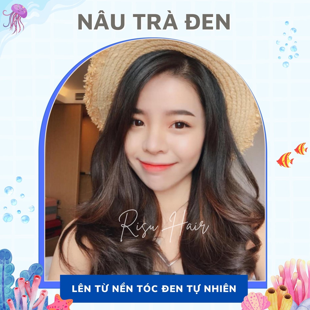 Thuốc Nhuộm Tóc Màu Nâu Trà Đen, Lên Từ Nền Đen Tự Nhiên, Không Tẩy - Risu Hair.