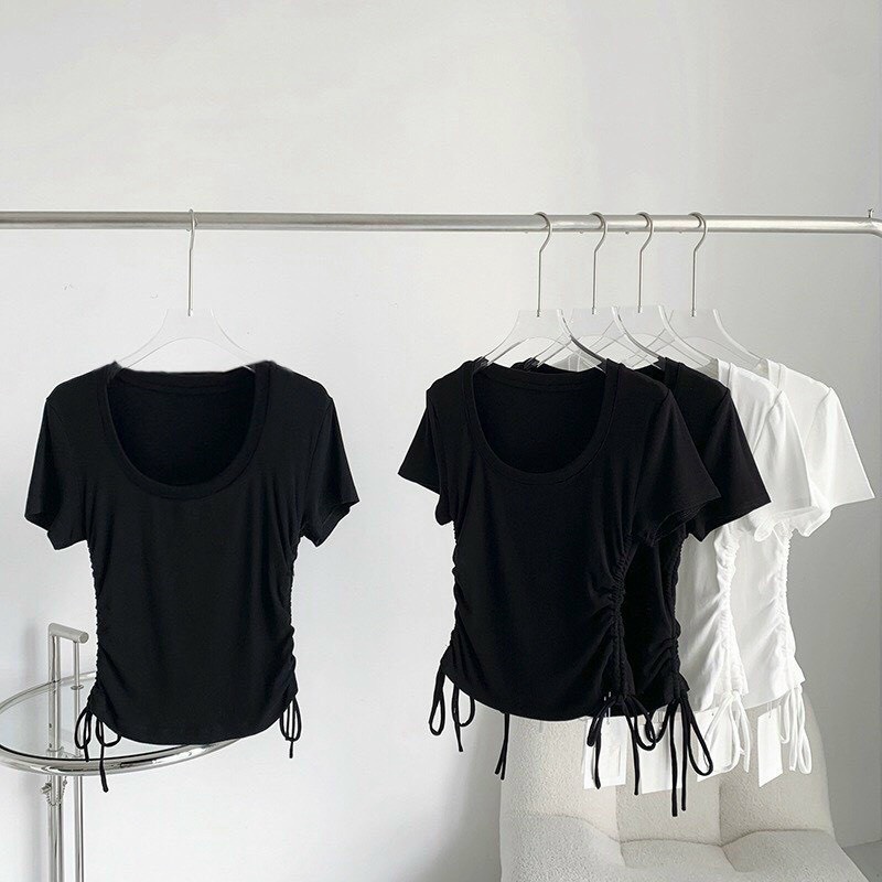 Áo Croptop Nữ Kiểu Thun Rút Dây Vải Cotton Co Giãn Tốt Phong Cách Hàn Quốc NEW UNISEX