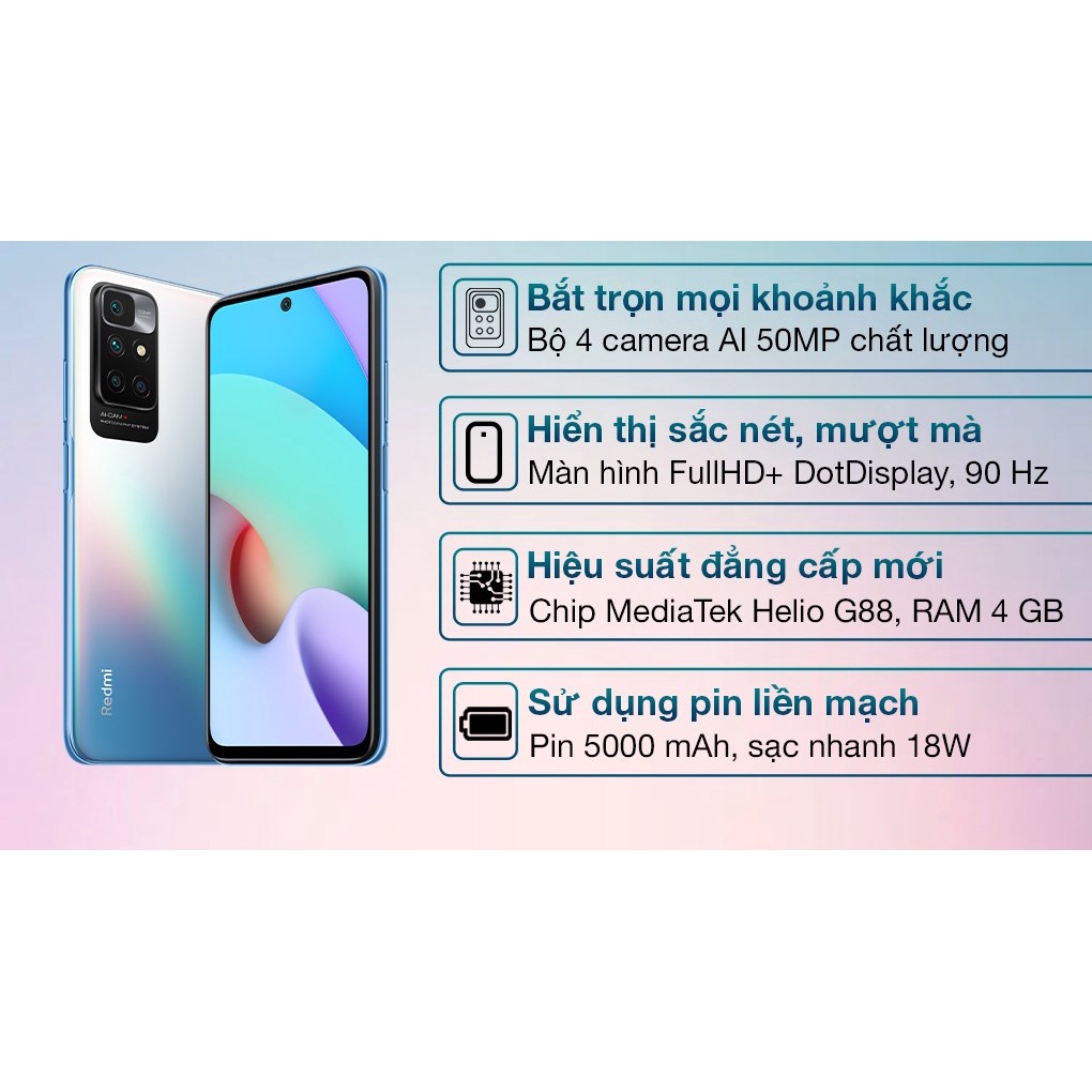 Điện thoại Xiaomi Redmi 10 64GB/128GB Chính hãng | Bảo hành 12 tháng | Đổi mới 1 - 1 trong 7 ngày đầu