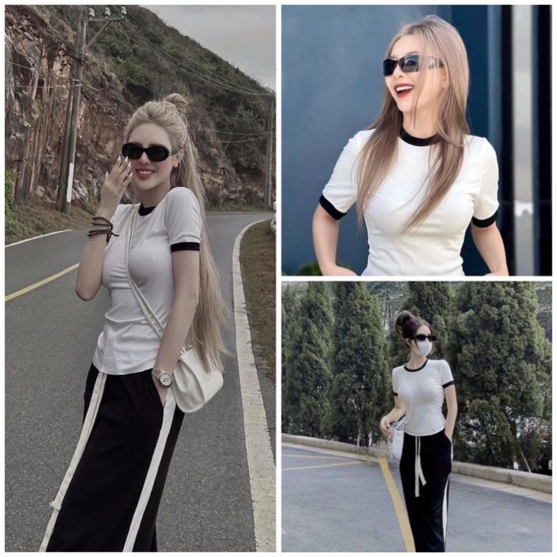 Set Áo Body Trắng Viền Đen Mix Quần Kẻ Sọc Năng Động Chuẩn Đẹp❣️
