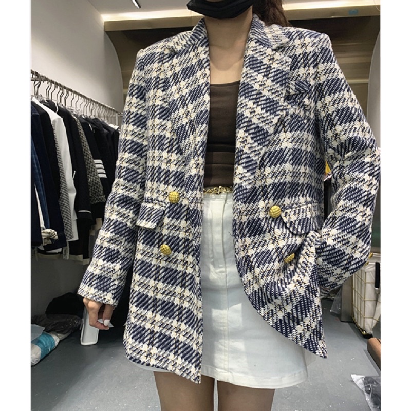 Áo dạ nữ kẻ hàng L1 QC