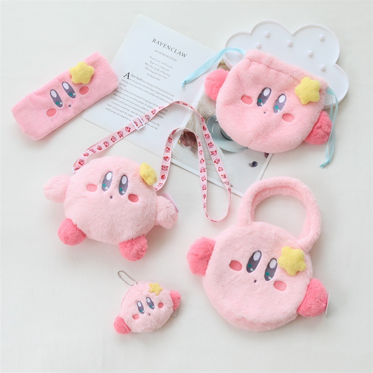 Túi đeo chéo gấu bông KIRBY hồng đáng yêu, Túi thú bông đeo vai KAWAII KIRBYS hồng mềm mịn cá tính