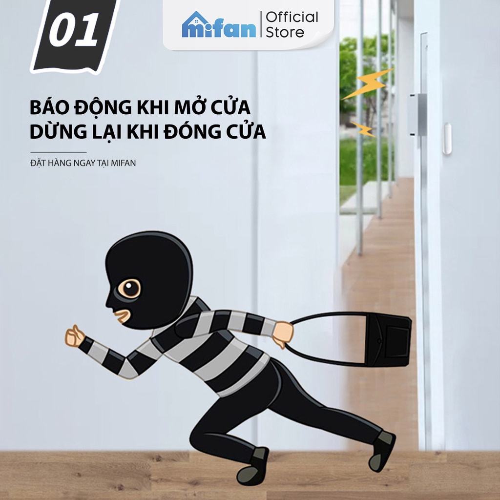 Chuông báo động gắn cửa chống trộm điều khiển tự động Mifan - Chuông báo khách mở cửa cảm ứng từ tính - Còi hú lớn 130dB