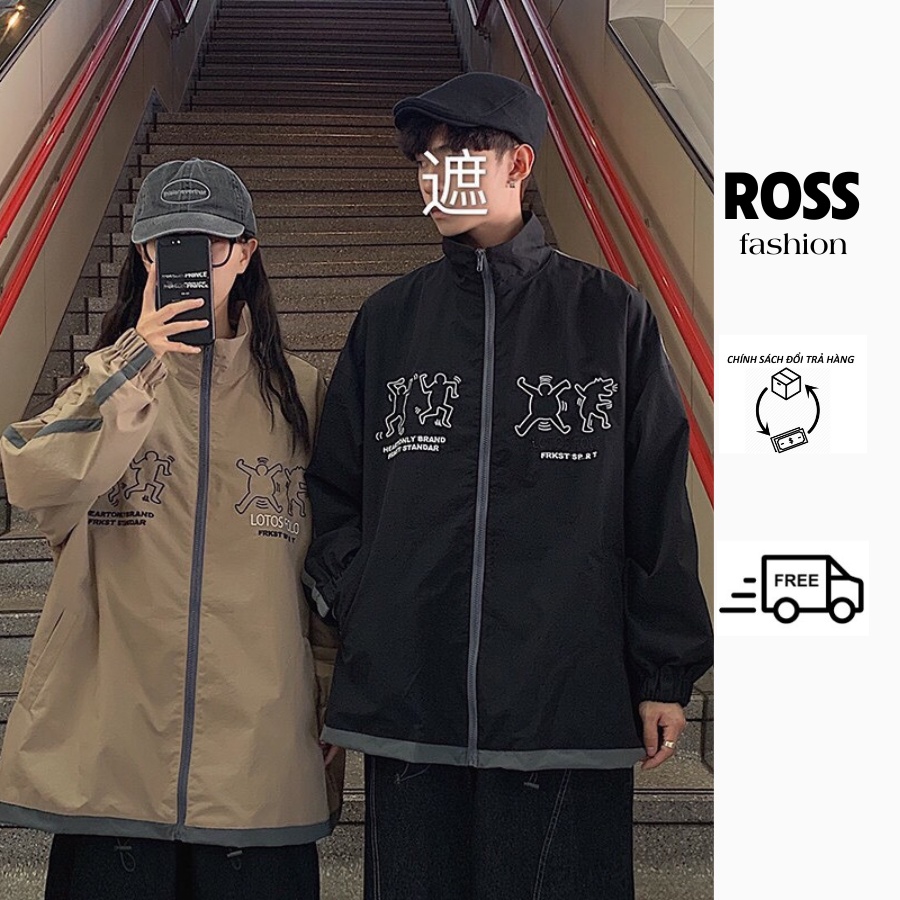 Áo Khoác Dù Unisex 2 Lớp Khóa Kéo Zip DACING Áo Gió Đôi Nam Nữ Cá Tính Thêu Hình Vui Nhộn Ulzzanh Hot Trend Mới