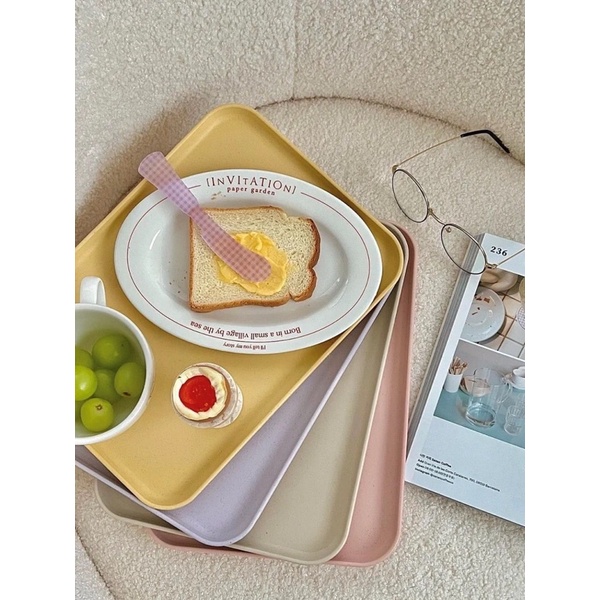 Khay đựng đồ ăn, khay decor đơn giản màu pastel phong cách Hàn Quốc