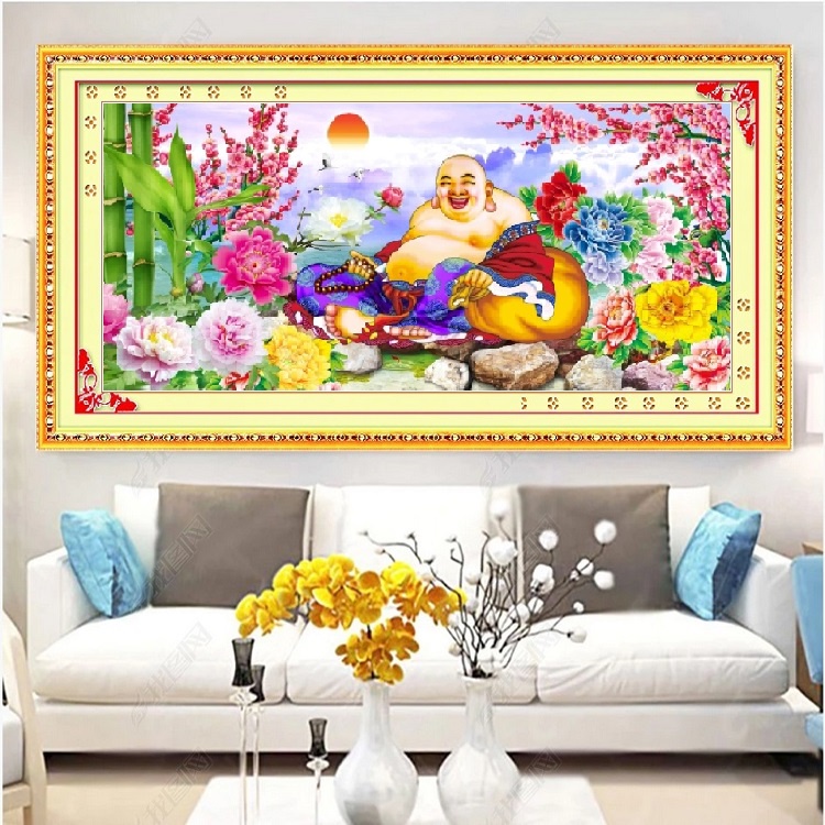 Tranh thêu chữ thập Phật di lặc - Tranh thêu 3D