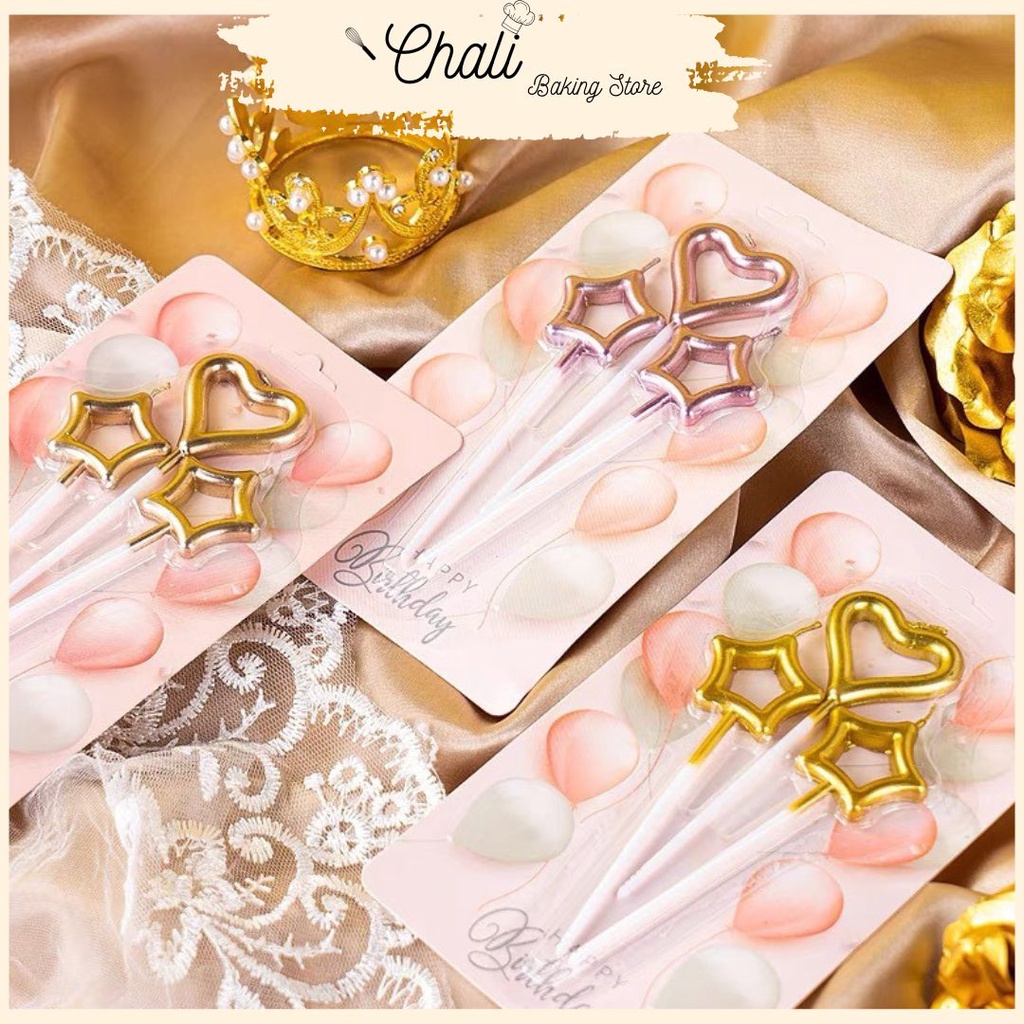 Nến trang trí bánh kem, cắm bánh kem - Set 3 nến Sao Tim - Phụ Kiện Trang Trí Bánh Kem Sinh Nhật