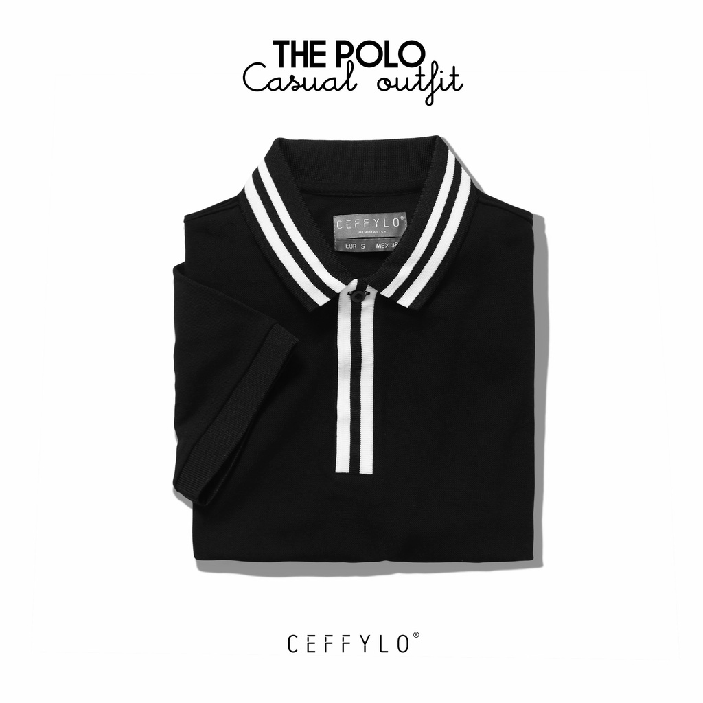 Áo Polo Nam Cộc Tay Phối Cổ Màu Đen CF Chất Liệu Cotton ,Trẻ Trung , Form Slimfit ,Ceffylo