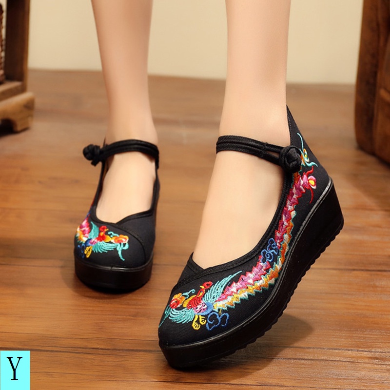 Giày Vải Đế Dày Thêu Họa Tiết Phong Cách Trung Hoa Cổ Điển Cho Nữ