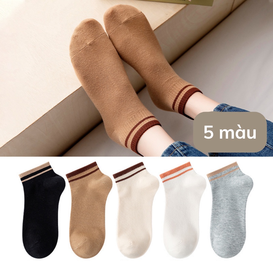 Vớ cổ ngắn thể thao trơn cotton kiểu basic 3B nhiều mẫu, phong cách Hàn Quốc