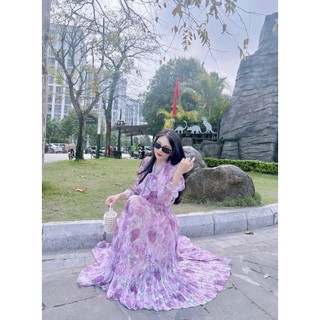 Váy tơ hoa tím sang chảnh