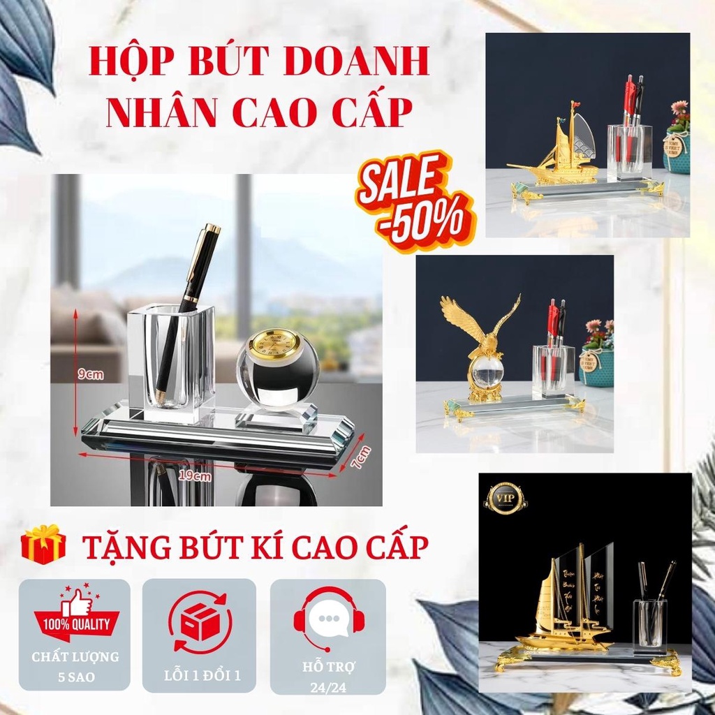 (Tặng kèm bút kí) Hộp đựng bút Thuận buồm, Hộp đựng bút Doanh Nhân, Hộp đựng bút Pha Lê K8 Cao Cấp, Hộp bút bàn làm việc