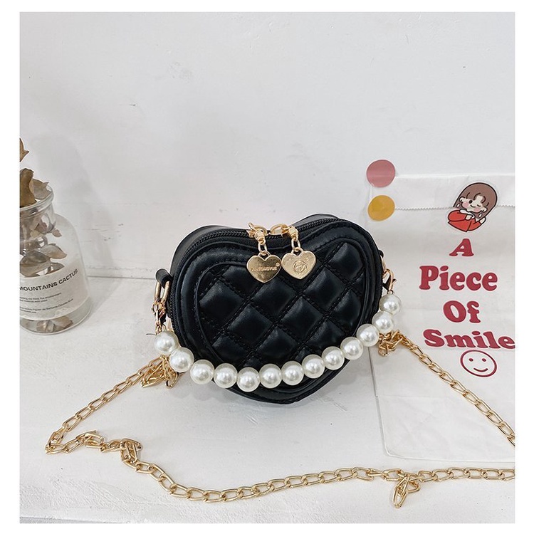 Bololo Túi Đeo Chéo Mini Họa Tiết Trái Tim Đính Ngọc Trai Thời Trang Cho Bé Gái