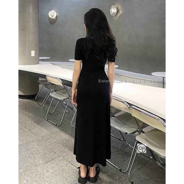 Đầm Body Phom Dài Dáng Xòe Cổ Vuông Tay Ngắn ,Váy Thun Nữ Thích Hợp Mặc Đi Tiệc Đi Làm Đi Chơi