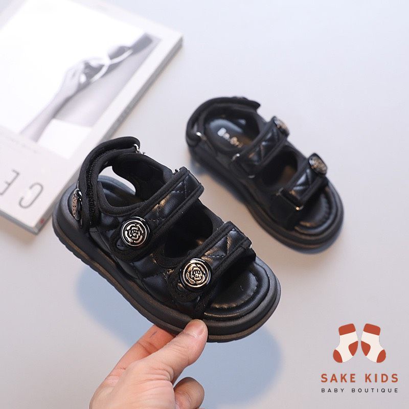 Dép sandal quai dán đính khóa dễ thương chất da PU mềm nhẹ đủ size cho bé từ 2-8 tuổi đế chống trơn trượt M101