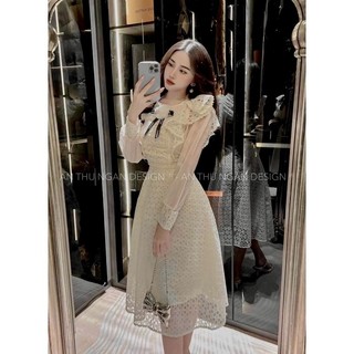 Đầm Ren Tay Dài Voan Hoa Cài - D22114
