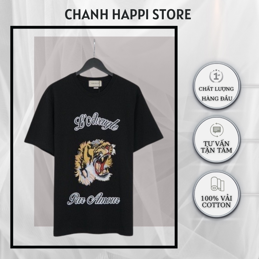 Áo Thun GUCCI HỔ THÊU Unisex Logo Ngang , Áo thun Thêu Logo BIG SIZE