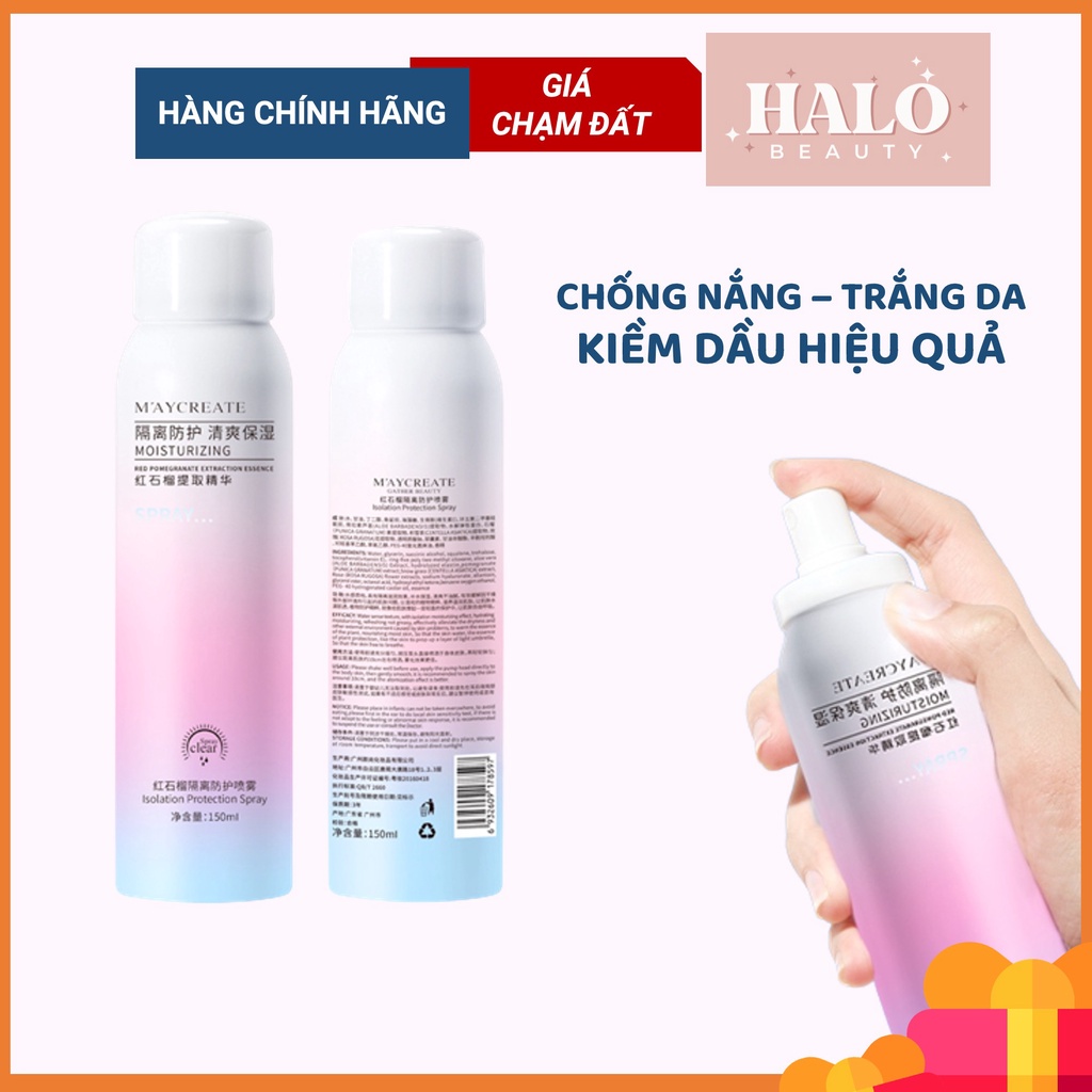 Chống nắng nâng tone trắng da dạng xịt body, mặt kiềm dầu nâng tông da dầu, da hỗn hợp Maycreate nội địa Trung 150ml