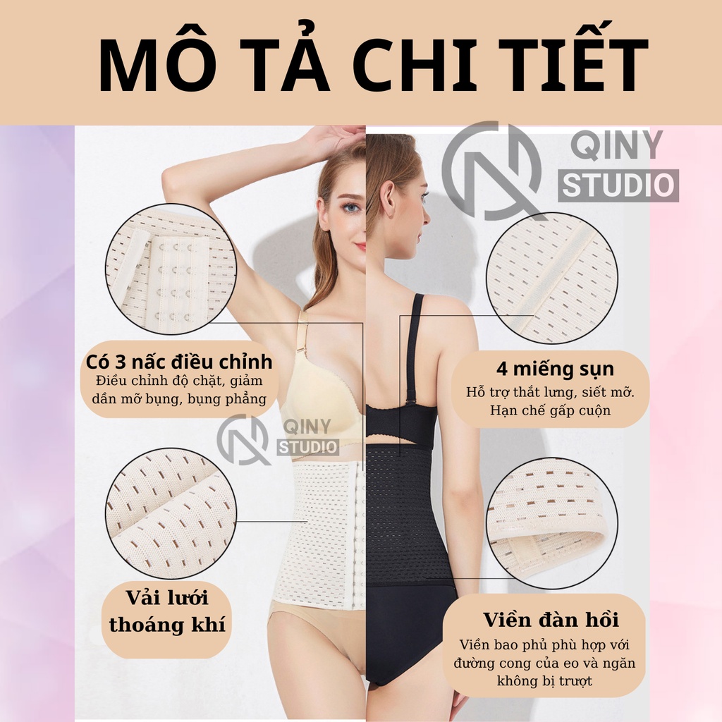 Đai nịt bụng QINY STUDIO gen thông thoáng co giãn định hình chống cuộn siết eo giảm mỡ sau sinh chính hãng
