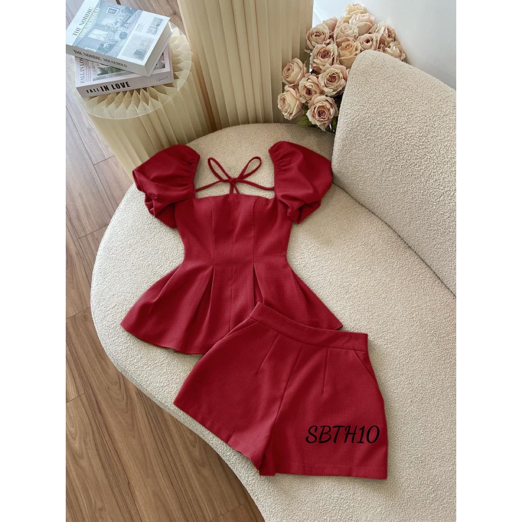 Sét Peplum Cổ Vuông Tay Phòng Đi Chơi Sang Chảnh Bigsize Quỳnh Anh Từ 50kg Đến 100kg (M/L/XL/XXL)(Sét Bộ)