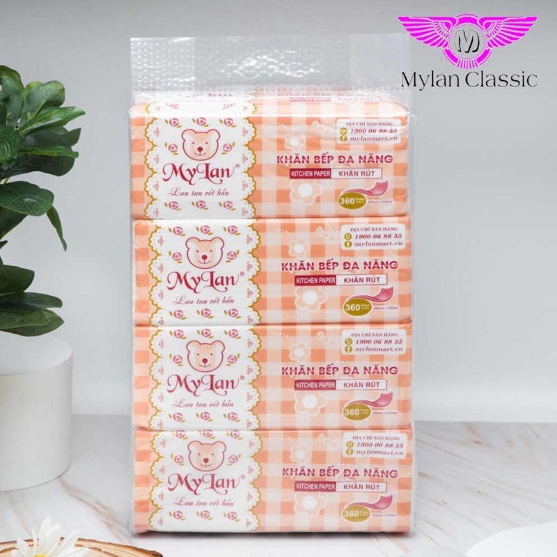 COMBO 4 CUỘN KHĂN GIẤY KHÔ LAU BẾP ĐA NĂNG RÚT MYLAN ĐA NĂNG TIỆN LỢI