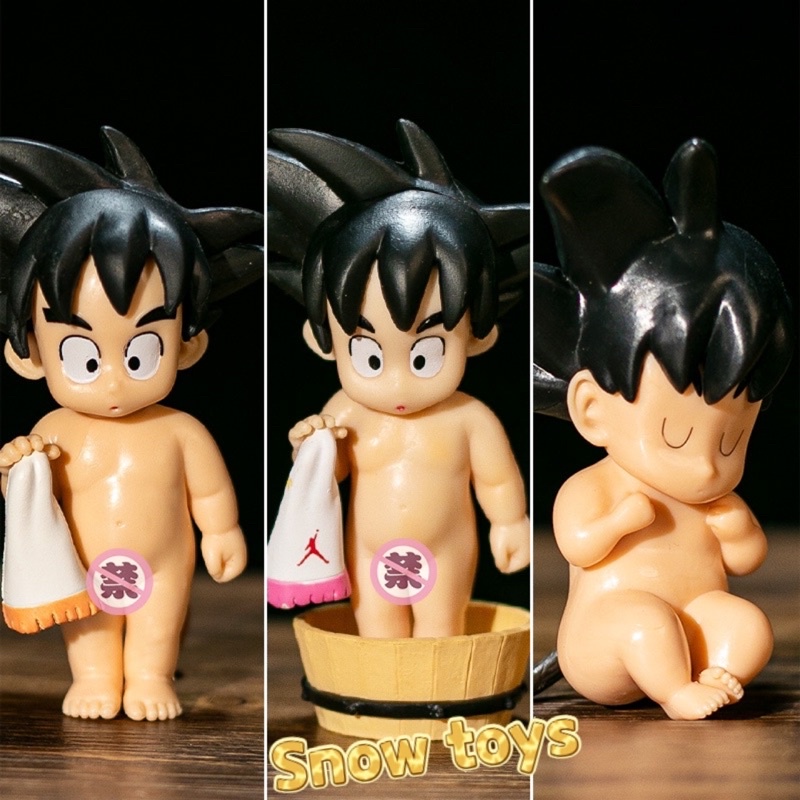Mô hình Dragon Ball - Mô hình Songoku Goku Young - Goku cầm khăn cởi trần chuồng đi tắm trong chậu - Cao 9~11cm