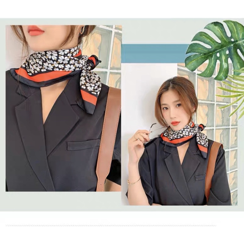 Khăn turban lụa vuông cao cấp choàng cổ size 70x70cm thanh lịch đa năng dùng làm áo yếm in hình hoa