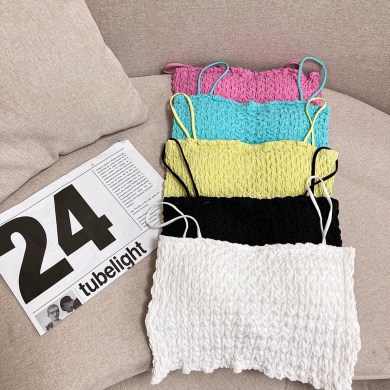 Áo 2 dây - áo Bra Hai Dây Nữ Xốp Nhún Dáng Lửng croptop nội y xanh - chất mát - màu xanh, hồng,vàng, đen, trắng