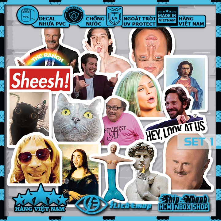 Sticker MEME, hình dán meme hài hước vui nhộn cute, decal nhựa chống nước, dán mũ bảo hiểm, dán laptop, dán vali, dán xe