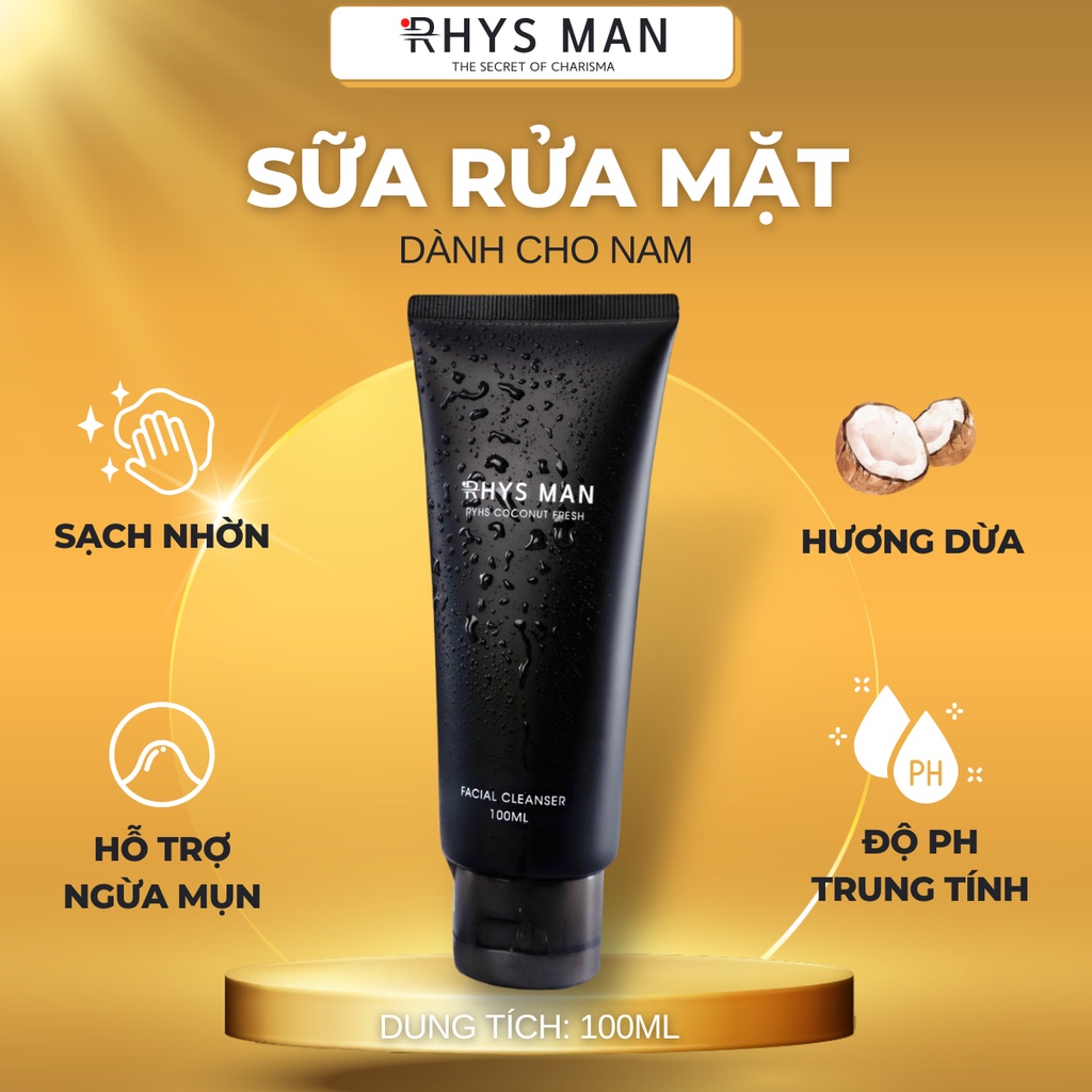 Sữa rửa mặt nam RHYS MAN hương dừa thơm mát Rhys Coconut Fresh sạch sâu giữ ẩm 100ml