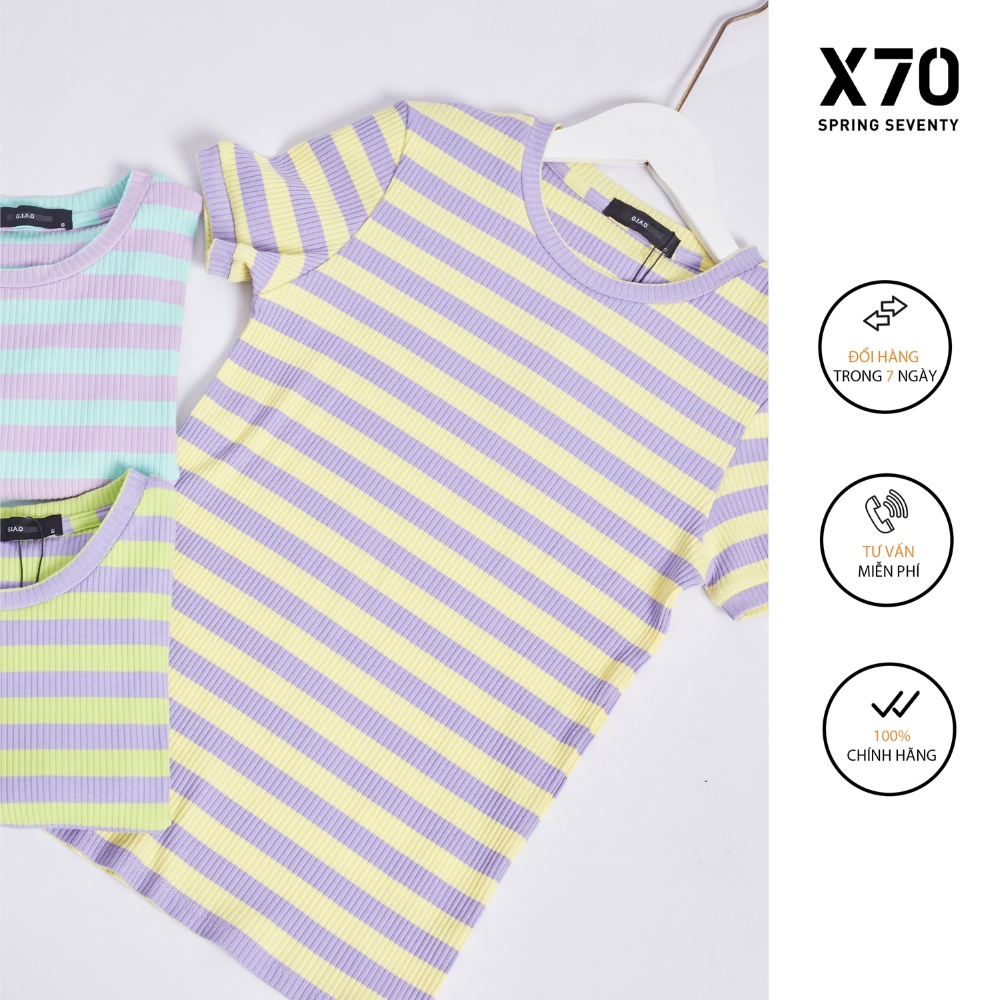 Áo Thun Nữ Kiểu Dáng Cổ Tròn Tay Ngắn Thiết Kế Sọc Ngang Thời Trang X70 - 00470041