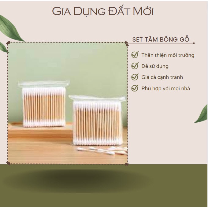 Bịch tăm bông 100 que thân gỗ thân thiện với môi trường -datmoi