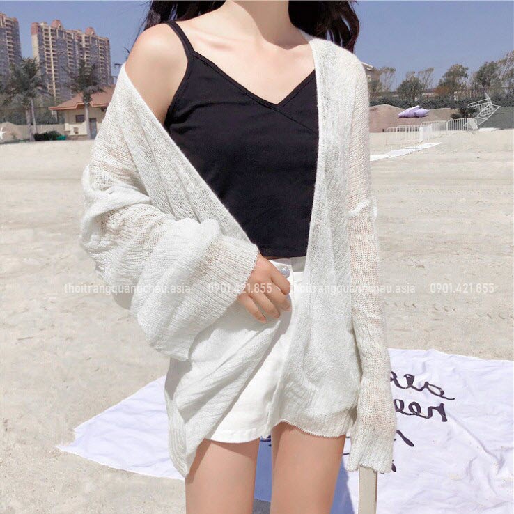 Áo khoác len Cardigan MỎNG DÁNG DÀI loại 1 mặc 4 mùa phong cách Hàn Quốc