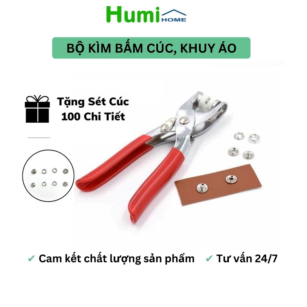 Bộ Kìm Bấm Cúc Vành, Cúc Sắt, Dụng Cụ Bấm Khuy Áo Tiện Dụng Cho Mọi Nhà - Kèm Hộp 100 Cúc Áo