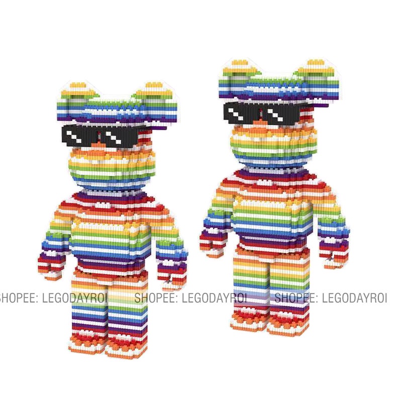 Đồ chơi lego Gấu Bearbrick Cầu vồng [36cm] mô hình lắp ráp Bearbrick 3D decor trang trí, quà tặng lego bearbrick