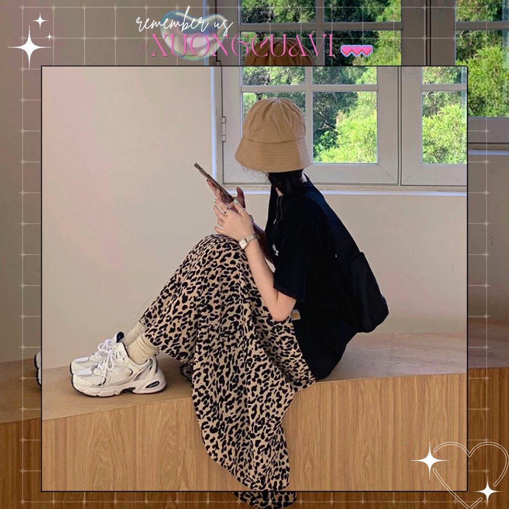 ✧Ảnh thật✧ Chân váy dài chữ A xếp ly lưng thun hoạ tiết da báo phong cách ulzzang Hàn Quốc CV002 Xưởng Của Vi