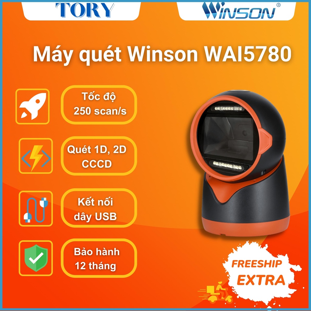 Máy quét mã vạch đa tia để bàn WINSON WAI5780, máy quét tự động để bàn phù hợp cho siêu thị, tạp hoá, cửa hàng quần áo..