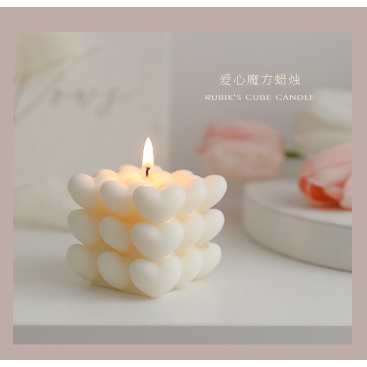 Nến Thơm Hình Khối Rubic Trái Tim, Nến Quà Tặng Tình Yêu Valentine Sinh Nhật Đám Cưới