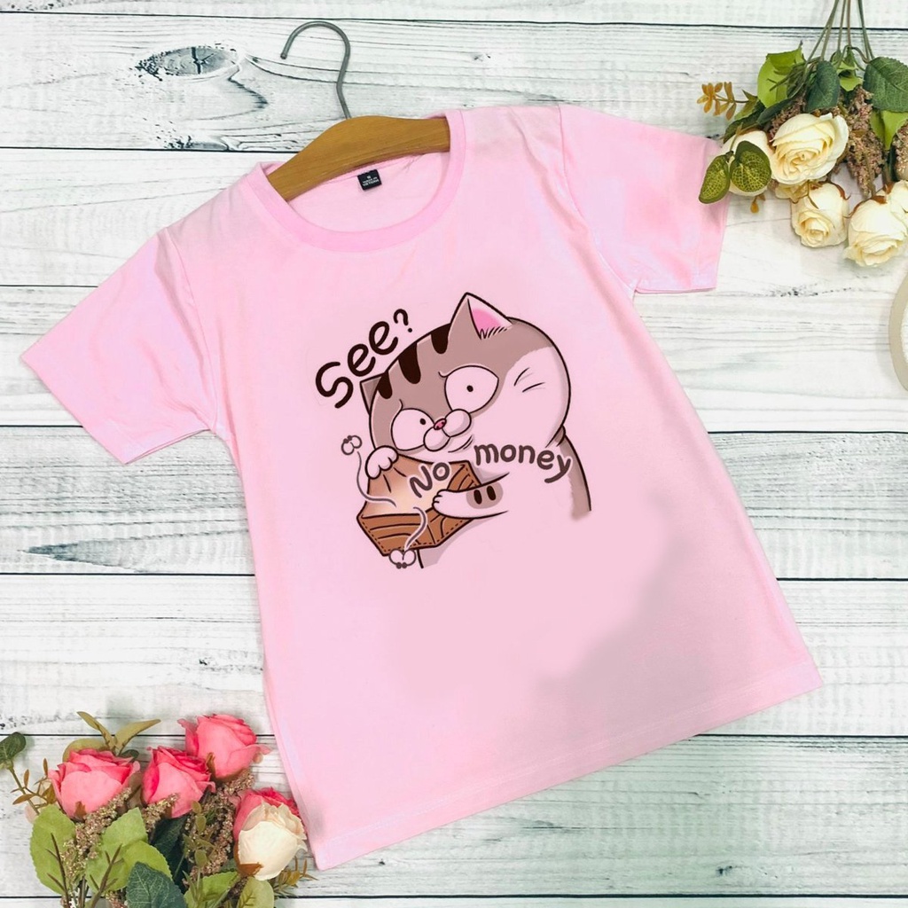 Áo thun hồng cho bé gái in hình Mèo Ú Ami dễ thương, áo phông trẻ em mềm mịn, co giãn có size từ 10kg đến 60kg