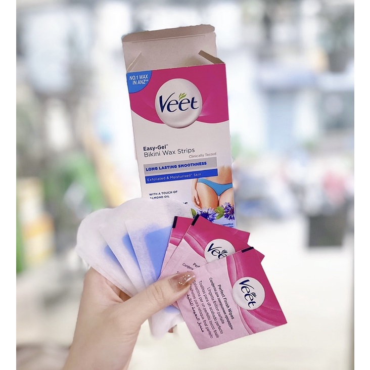 (có che tên) MIẾNG WAX TẨY LÔNG BIKINI VEET CHO DA NHẠY CẢM 16 MIẾNG