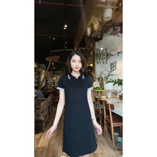 Váy Polo xuông đen tay trắng basic nhẹ nhàng