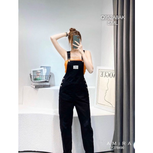Yếm Jeans Đen Dài Dáng Baggy Phong Cách Hàn Quốc QS952