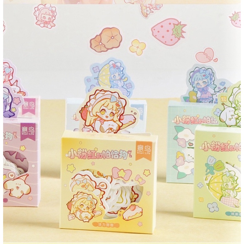 Sticker Hộp 50 Tấm Hình Cô Gái Màu Pastel Dễ Thương
