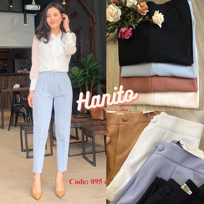 Quần Baggy cúc bọc vải IQUẦN CÔNG SỞ CẠP CAOI Kiểu tây chât đẹp đi học đi làm