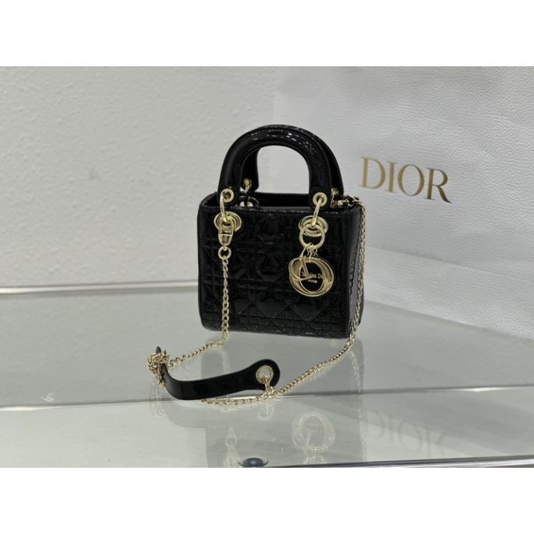 Túi quai xách mini Di.or Lady size 17cm 3 ô chất da bóng fullbox