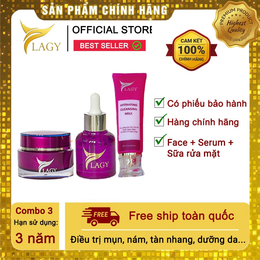 Combo 3 mỹ phẩm YLAGY Kem face + Serum + Sữa rửa mặt YLAGY khỏi nám, tàn nhang, mụn, thâm sẹo